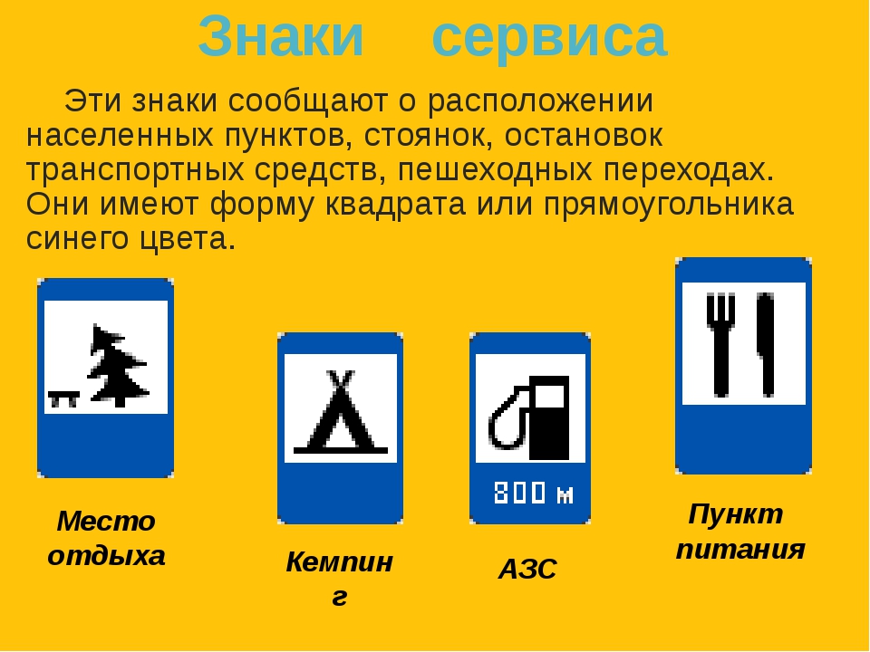 Дорожные знаки сервиса картинки с названиями