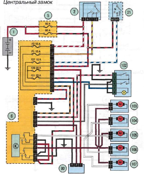 Схема центрального замка калина